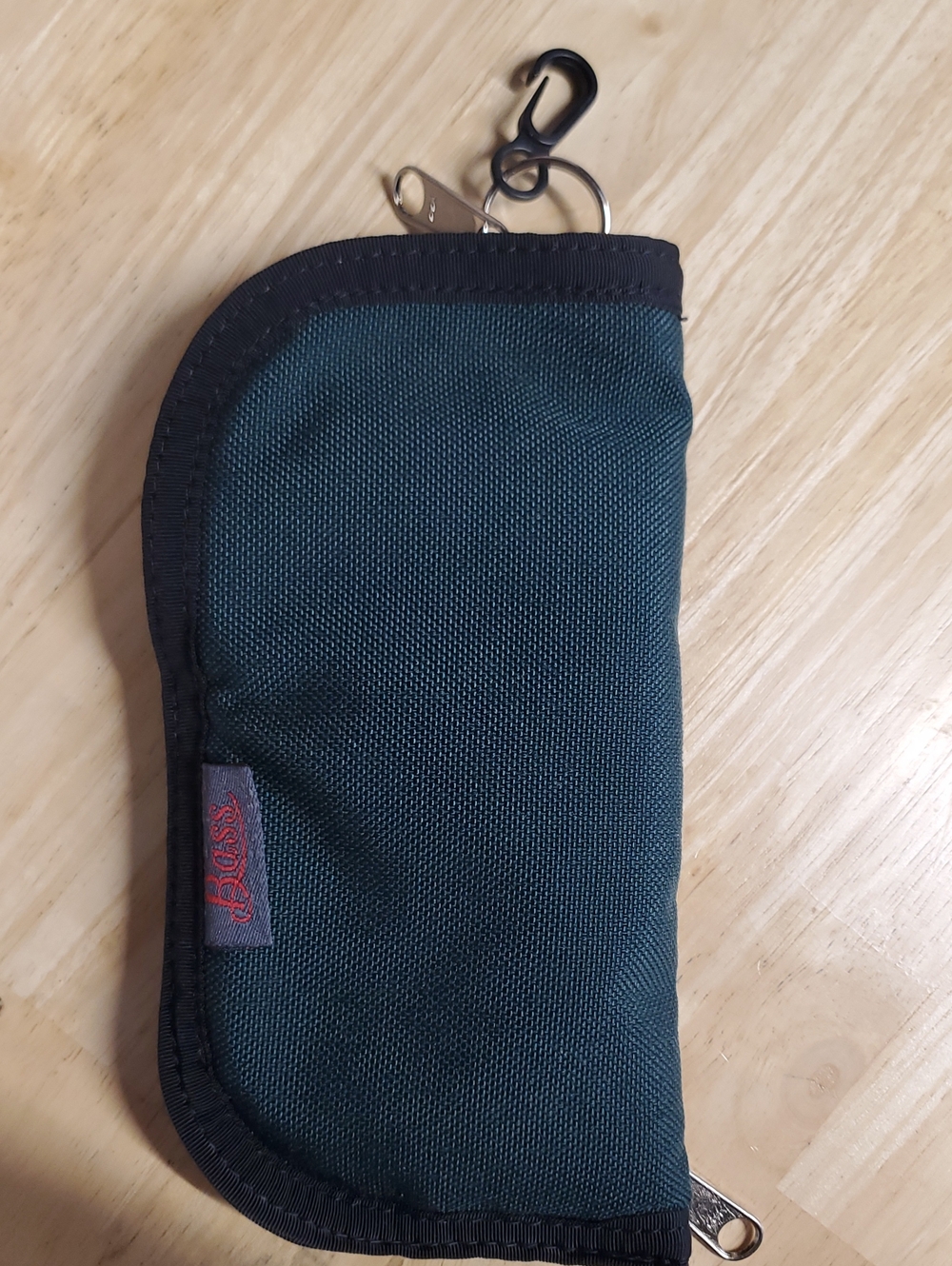 Bass Dark Teal Nylon Key Pouch with Black Trim and Clip